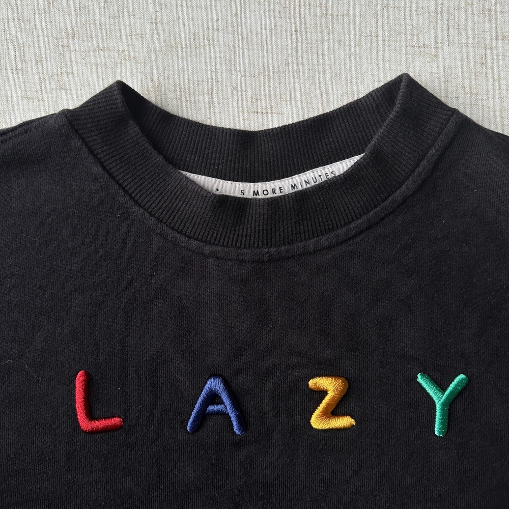 Lazy Oaf LAZY Embroidered Crewneck Sweatshirt – Black | Unisex Size S